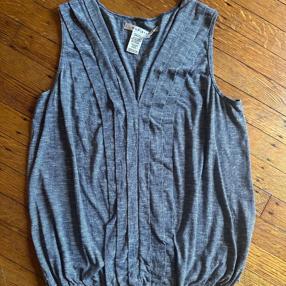 Max Studio Heathered Blue Sleeveless Blouse Sz M